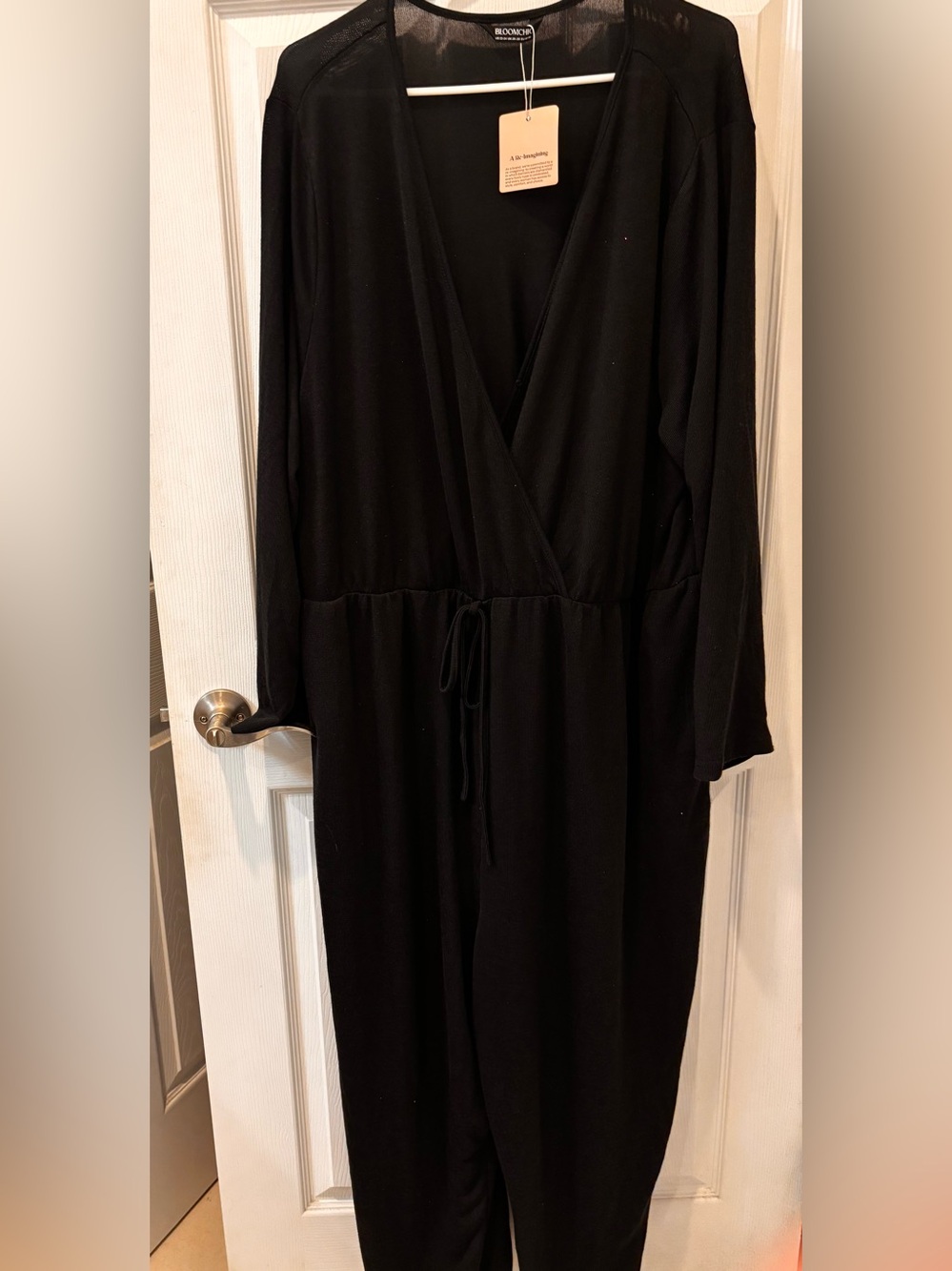 Bloom Chic Black Wide Leg Wrap-Front Long Sleeve Jumpsuit